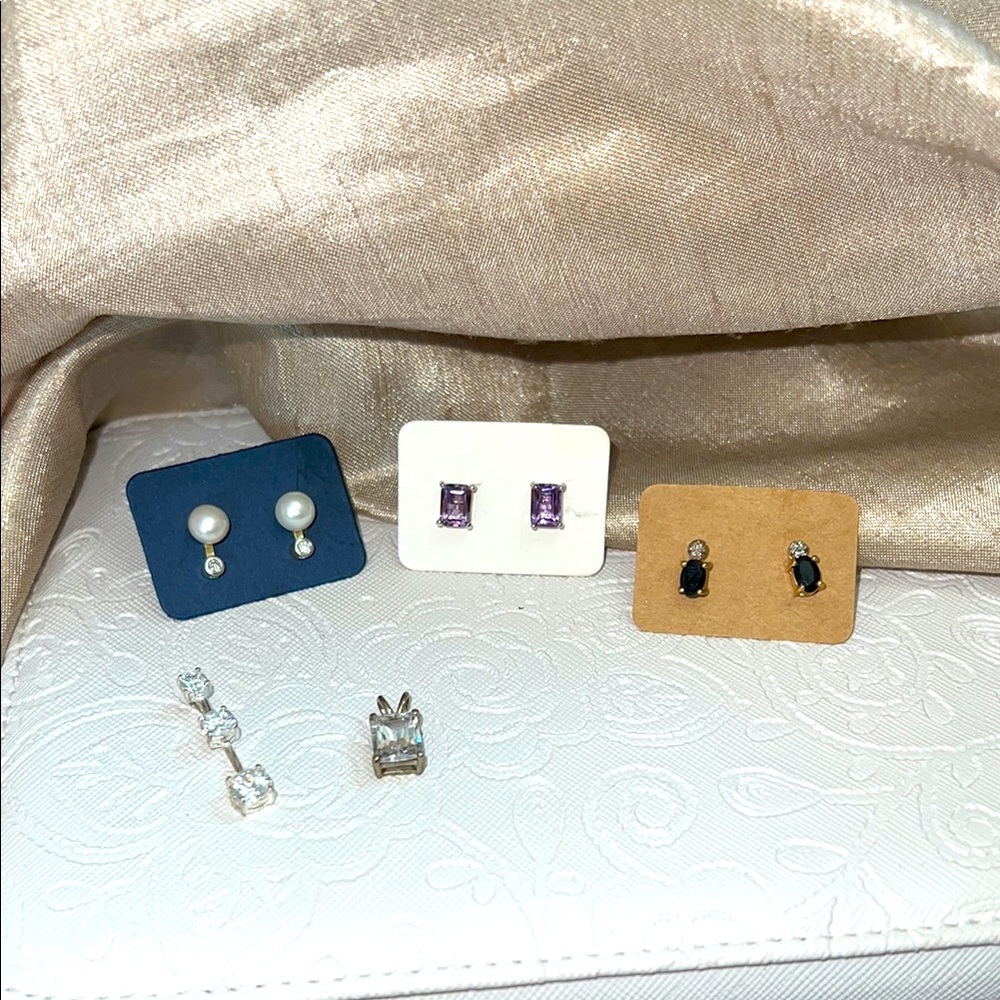 925 sterling silver earrings lot amethyst pearls OW 925